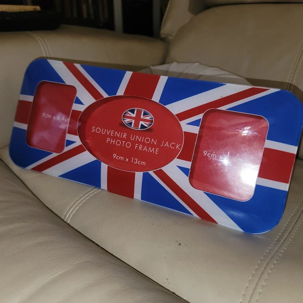 Souvenir Union Jack Double Photo Frame Red White Blue UK Flag